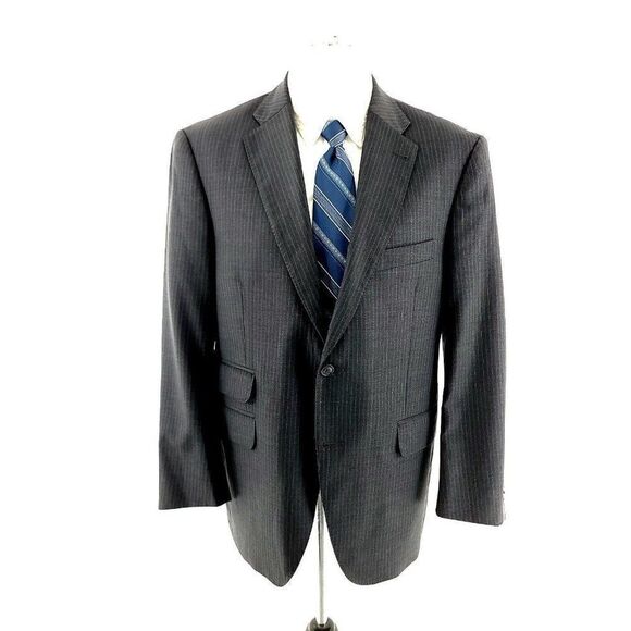 DAMAGED Peter Millar Wool 2 Button Suit Jacket 40S Gray W/ Blue Gray Striped Ext - Picture 3 of 13